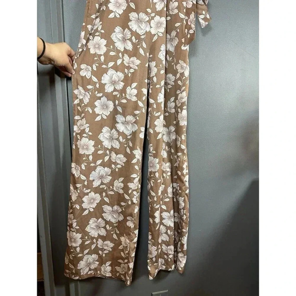 BOG collective wide‎ leg pant Small S Brown Floral Pink Print BK garments - Picture 4 of 9
